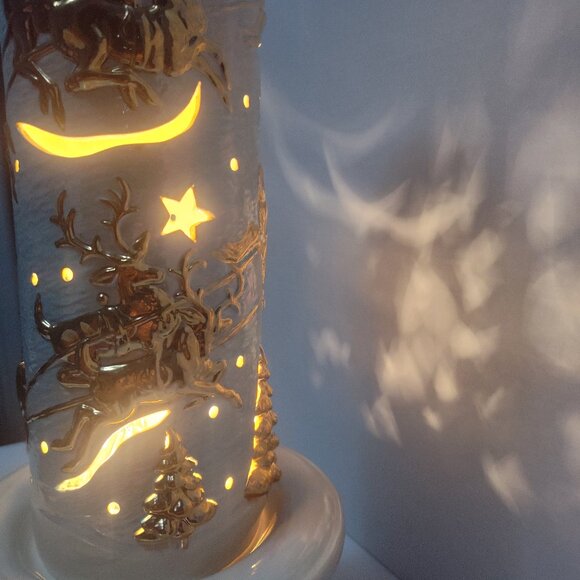 Vintage Atlantic Mold Tall Ceramic Christmas Lamp Santa Sleigh Reindeer 5-Light - Picture 4 of 14